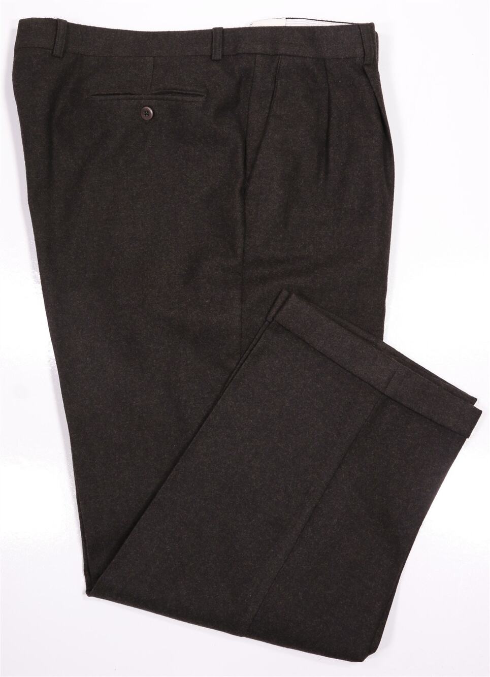 Zanella Platinum Green Tweed Flannel Loro Piana Wool Pleated Dress Pants 42x29